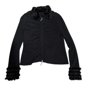 Faux fur trim zip up sweater